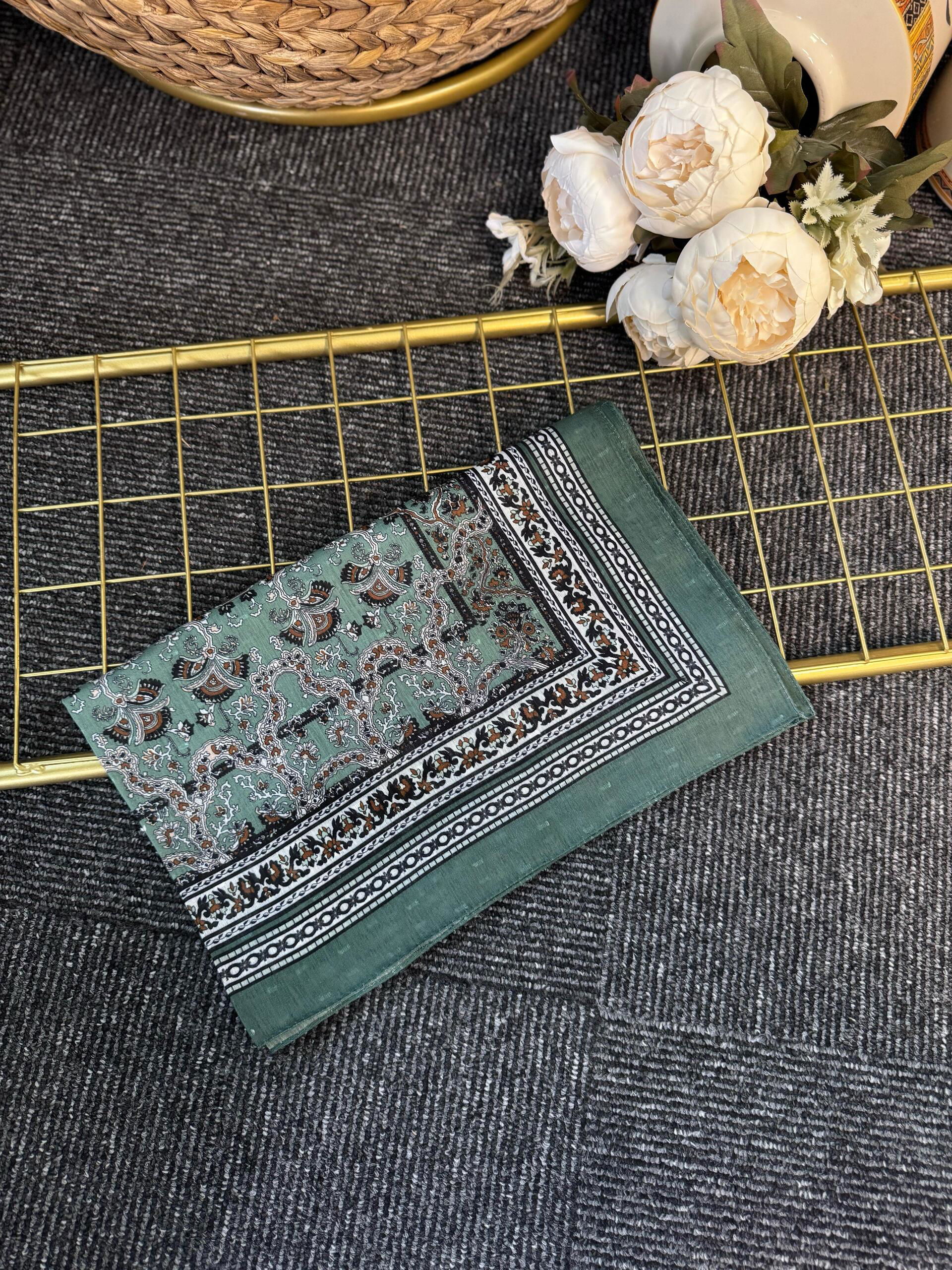 Vintage Desen Naturel ipek Şal-010203-Çağla