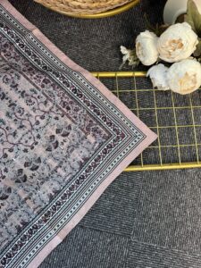 Vintage  Desen Naturel ipek Şal-010203-Pudra