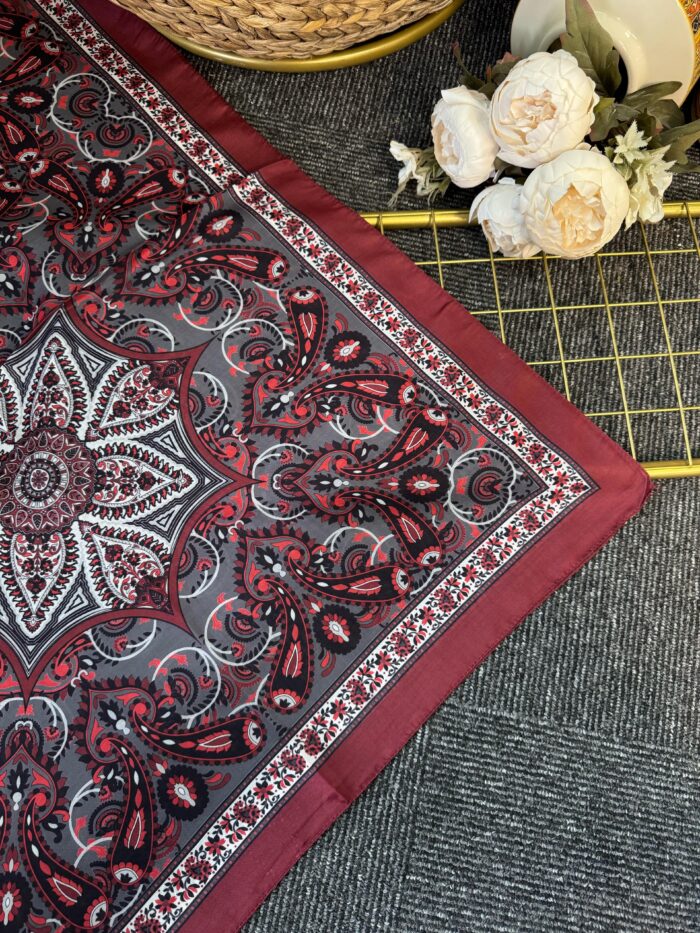Etro Buta Desenli Pamuk Soft Şal - 377350 -Bordo-Füme - Görsel 3