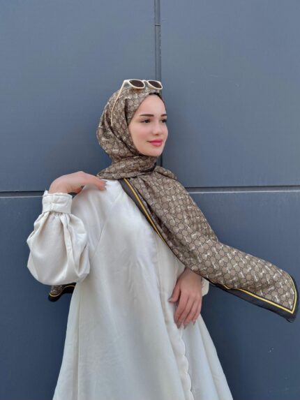 Yaldızlı Gucci Desen Pamuk Şal-110000- Siyah