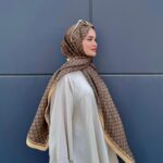 Yaldızlı Gucci Desen Pamuk Şal-110000-Vizon