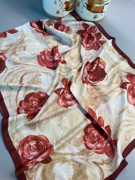 Summer Rose  Desen Pamuk İpek Şal-120000-Kırmızı