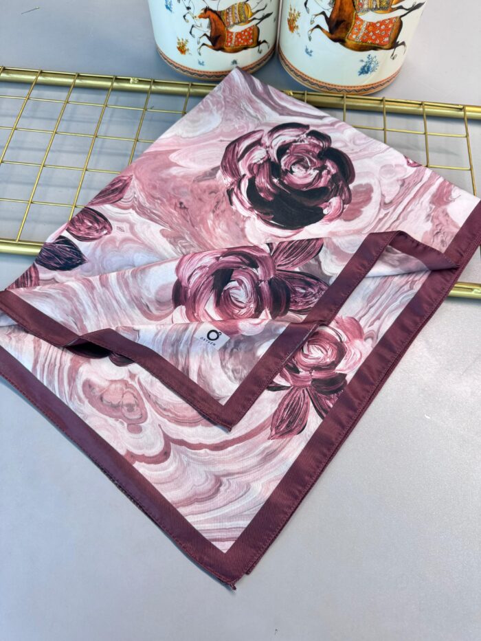 Summer Rose  Desen Pamuk İpek Şal-12000-Şeftali Pembe - Görsel 2
