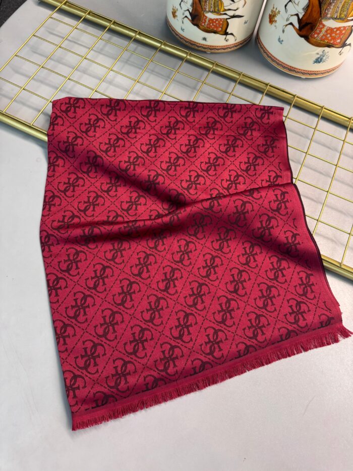 Guess Desen Kendinden Dokulu Desenli İtalyan Şal-10011-Bordo - Görsel 2