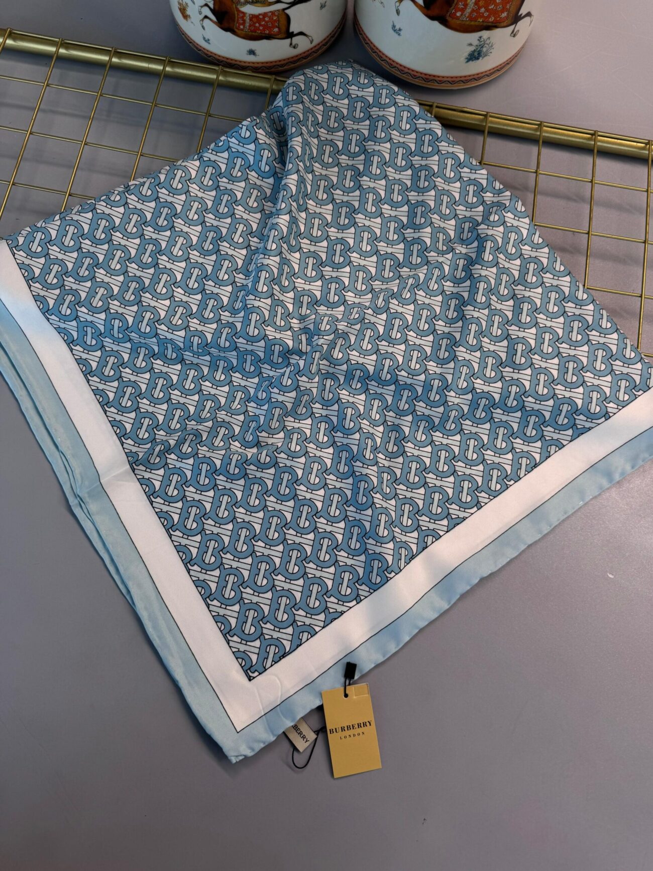 İthal Burberry Marka ipek Şal -08508-Turkuaz
