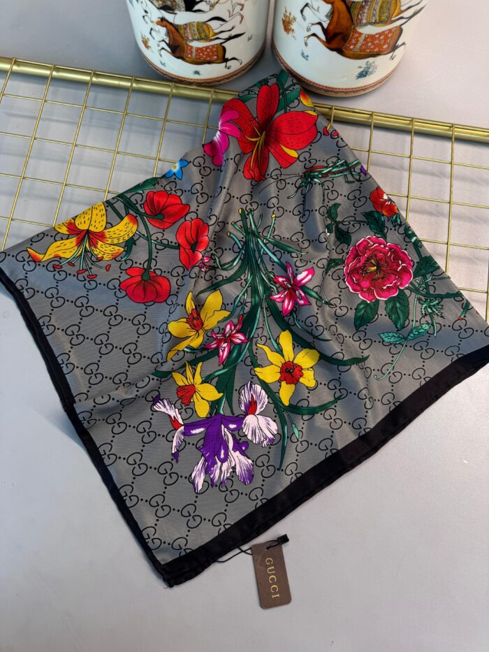 İthal Gucci  Marka ipek  Eşarp-08506-Siyah