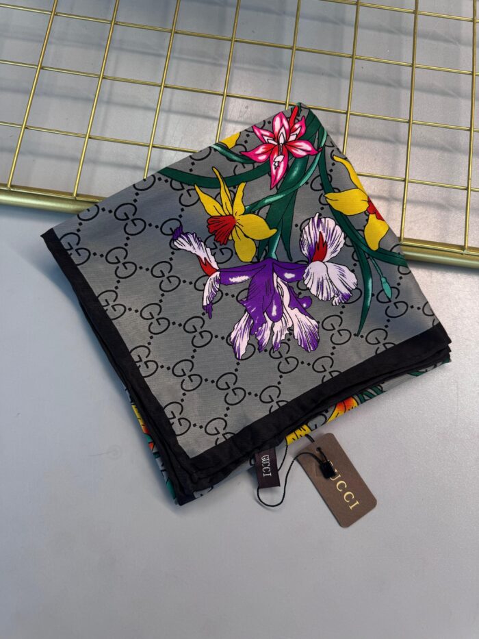 İthal Gucci  Marka ipek  Eşarp-08506-Siyah - Görsel 2