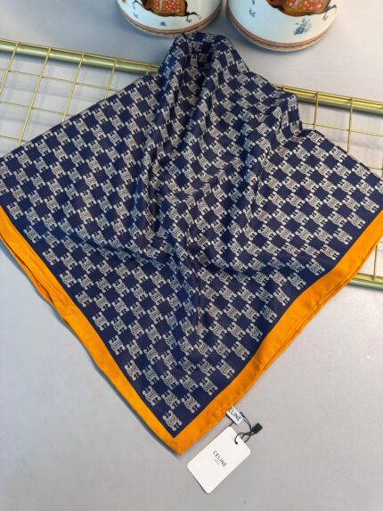 İthal Celine    Marka ipek  Eşarp-08507-Oranj-Lacivert