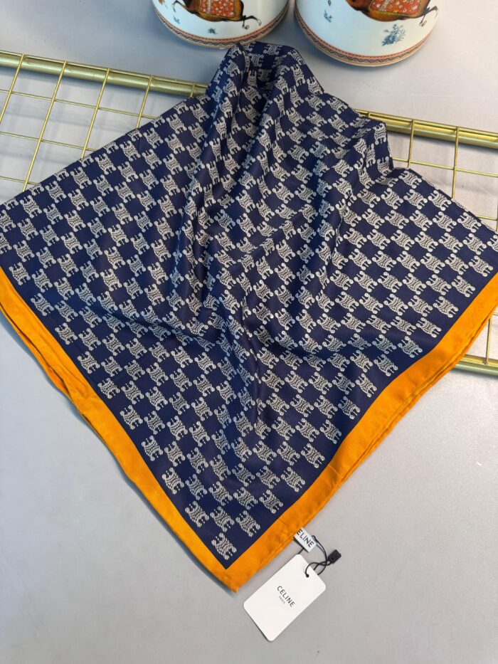 İthal Celine    Marka ipek  Eşarp-08507-Oranj-Lacivert