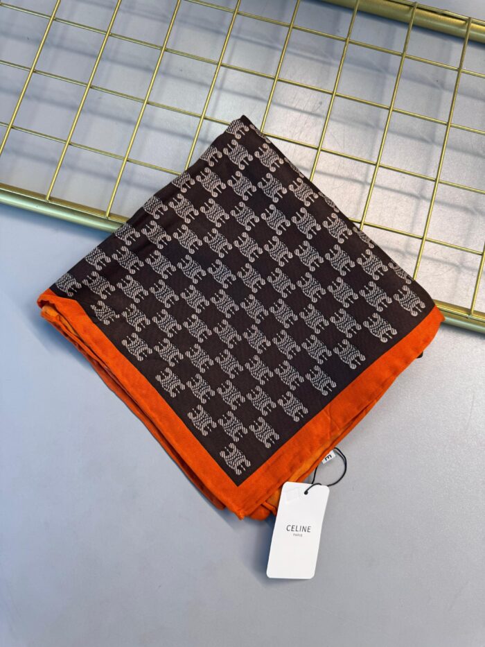 İthal Celine    Marka ipek  Eşarp-08507-Oranj-kahve - Görsel 2
