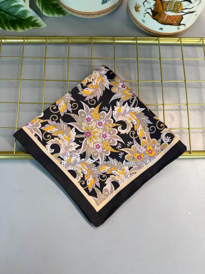 Mimoza Desen Vual İpek Eşarp-6203408-Siyah-lila - Görsel 2