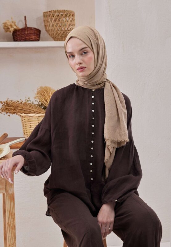 Organic Scarfs Bambu Kraş Şal Modeli -Sütlü kahve