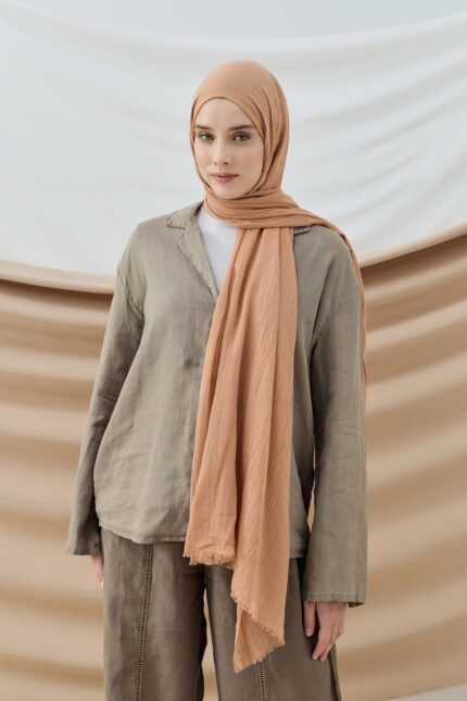 Organic Scarfs Bambu Kraş Şal Modeli -Kum beji