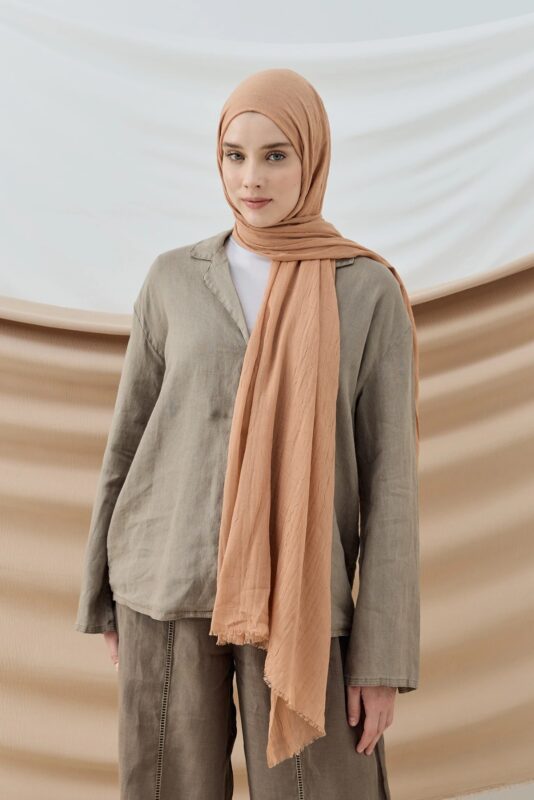 Organic Scarfs Bambu Kraş Şal Modeli -Kum beji