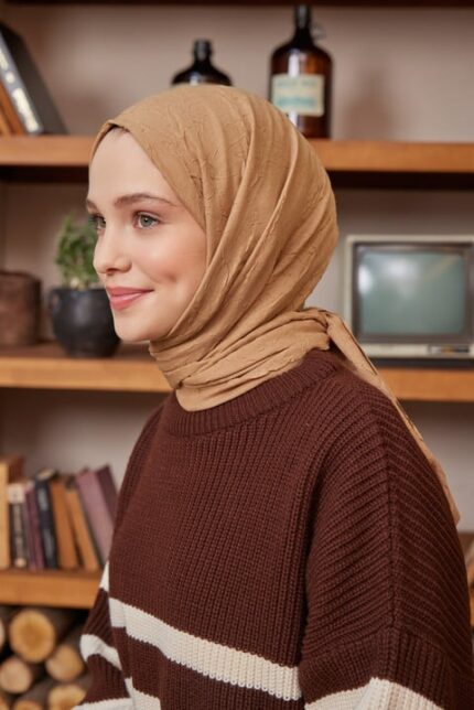Organic Scarfs Bambu Kraş Şal Modeli -Camel