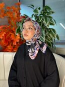 Bahar Desen Pamuk İpek Eşarp-13001-Gri