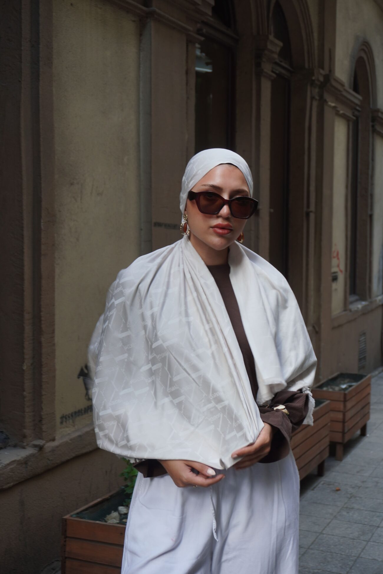 Valentino Çift Taraflı İtalyan Pamuk İpek Şal 44117 - Beyaz