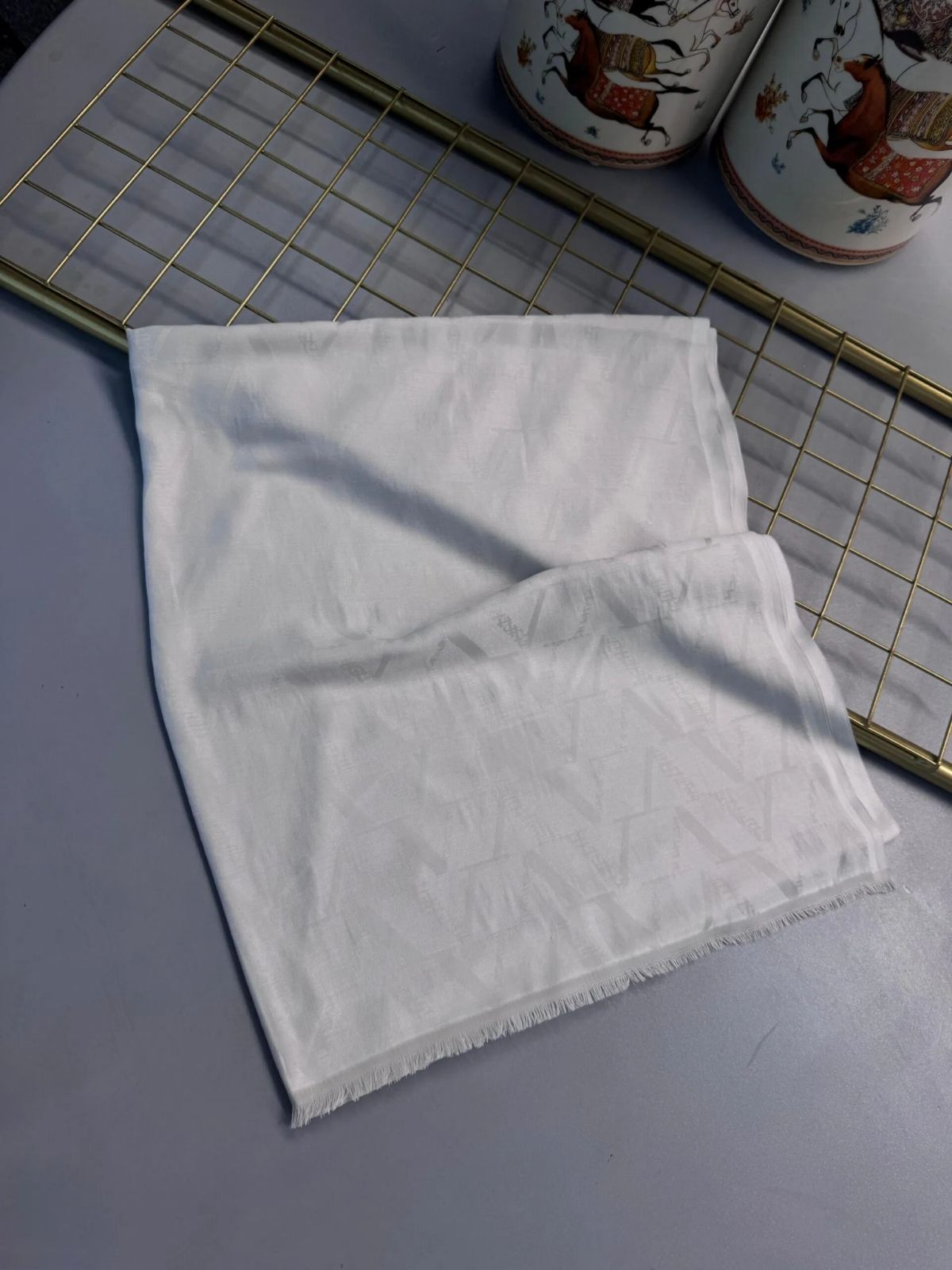 Valentino Çift Taraflı İtalyan Pamuk İpek Şal 44117 - Beyaz - Görsel 5