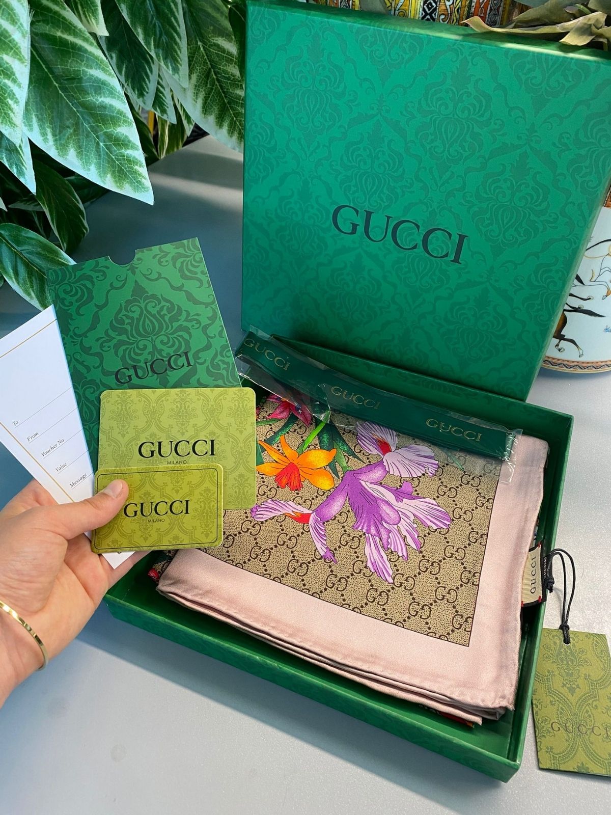 Gucci İthal Kutulu +% 100 İpek 12 mm Eşarp - Kahve