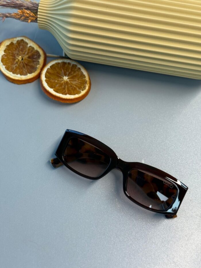 Gucci Unisex Dikdörtgen Asetat Güneş Gözlüğü-Black/Havana Brown