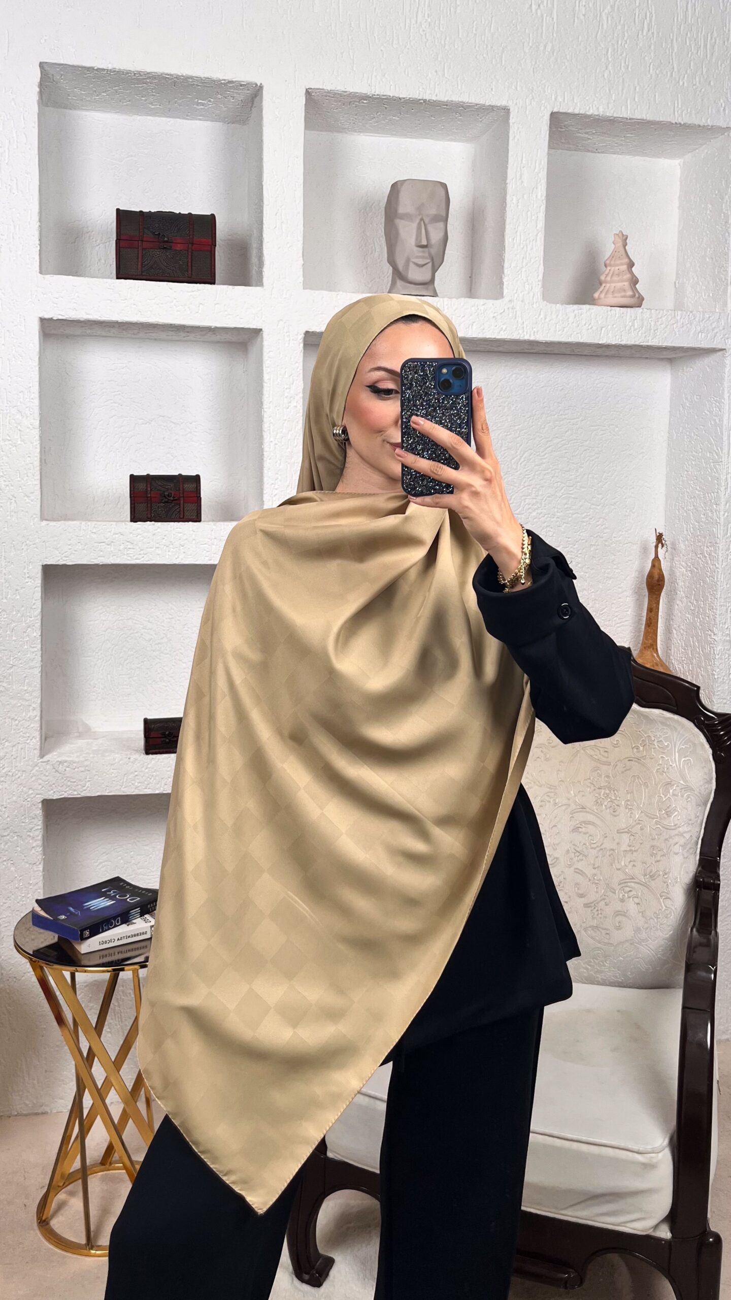 Dama Desen Jakar Şal -Vanilya