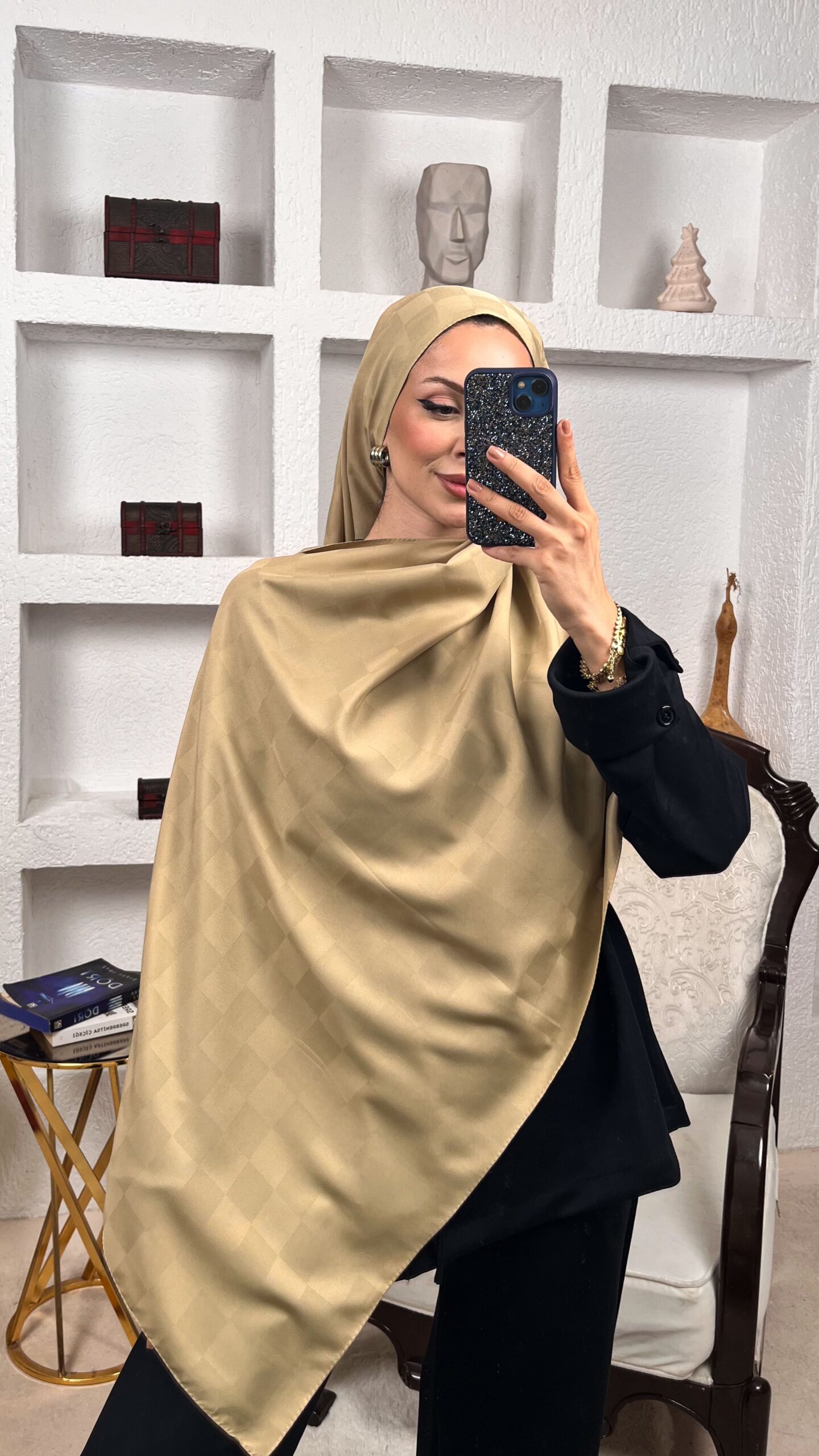 Dama Desen Jakar Şal -Vanilya - Görsel 2