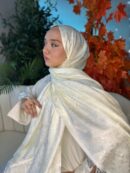 Hürrem Sultan Kendinden Dokulu Çift Taraflı Şal-2000-Ekru