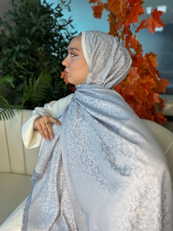 Mihri Etnik Desen Kaşmir Şal -321456-Gümüş
