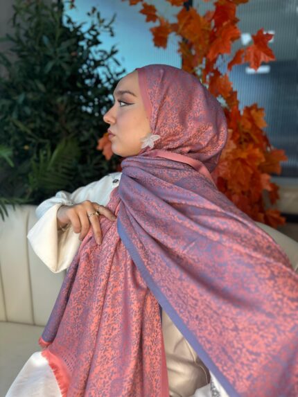 Mihri Etnik Desen Kaşmir Şal -321456-Şeker pembe