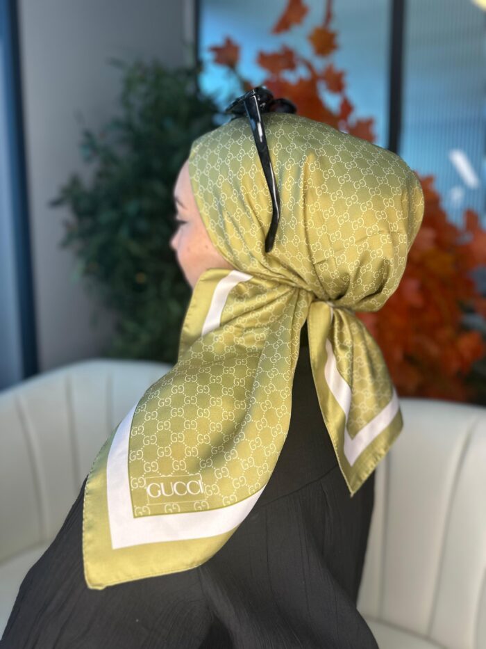Gucci Desen Vual  İpek Eşarp-6204527-Yağ yeşili - Görsel 2