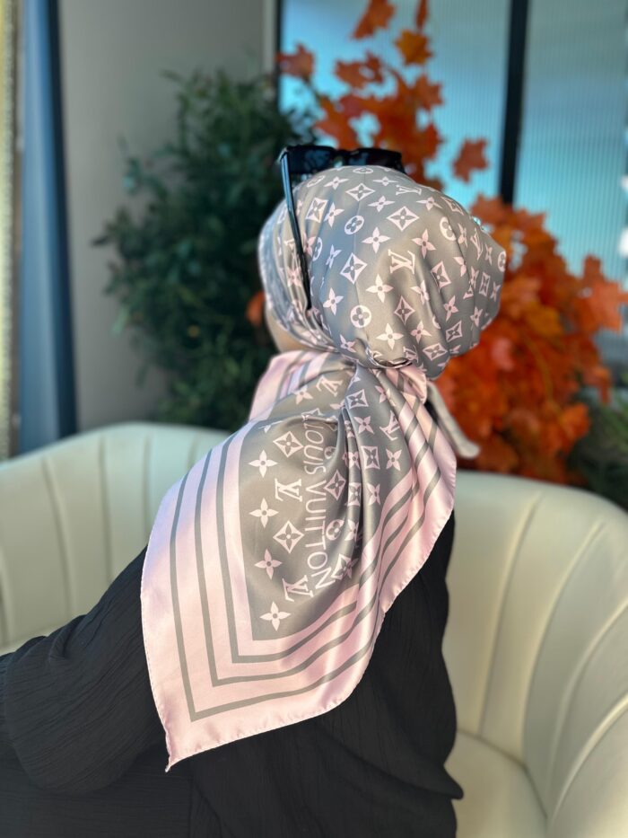 Lv Desen Vual  İpek Eşarp-6204527-Pudra - Görsel 2