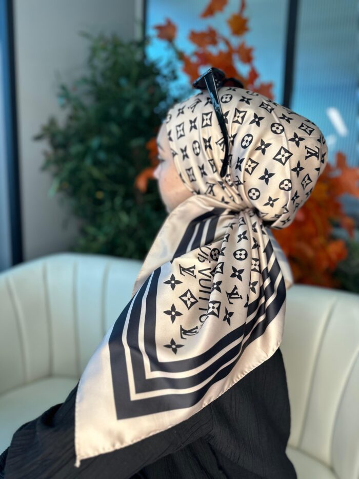 Lv Desen Vual  İpek Eşarp-6204527-Vizon - Görsel 2