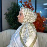 Celine Desen Vual İpek Eşarp-6204527-Yağ Yeşili