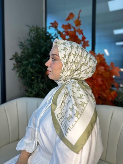 Celine  Desen Vual  İpek Eşarp-6204527-Yağ Yeşili