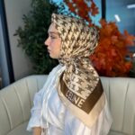Celine Desen Vual İpek Eşarp-6204527-Latte