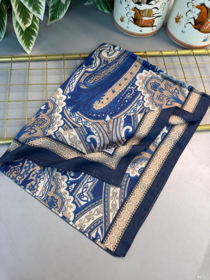 Yeni Etnik Pamuk Soft Şal 65301 - 65301 -Gold  mavi - Görsel 2