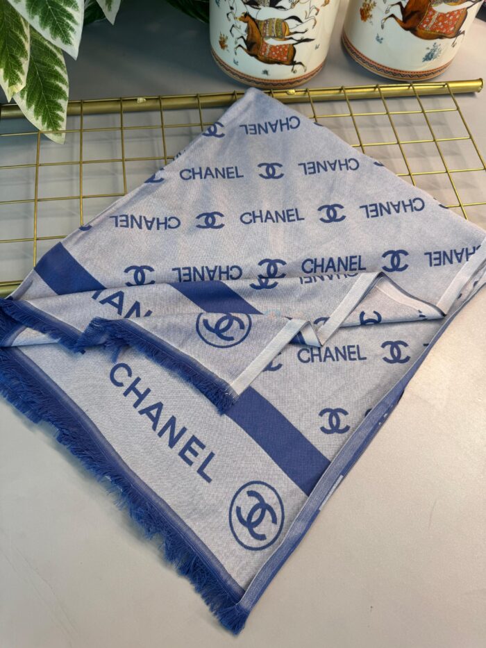 Chanel Çİft Taraflı Kaşmir Şal-Lacivert-gri - Görsel 2