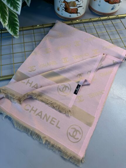 Chanel Çİft Taraflı Kaşmir Şal-Pudra