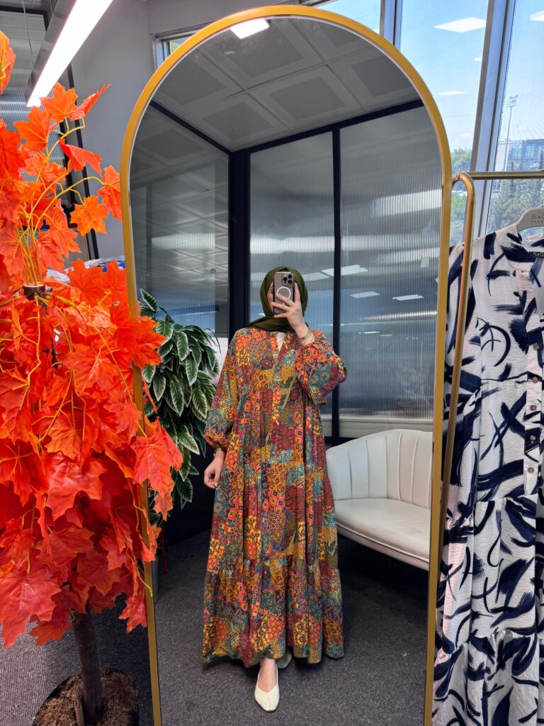 Flowers Elbise-1203-Yeşil