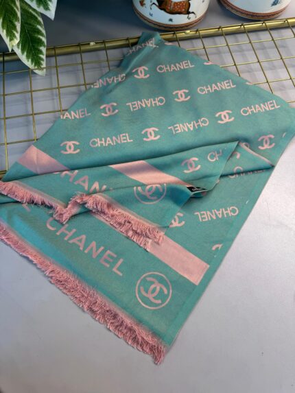 Chanel Çİft Taraflı Kaşmir Şal-Mint-Pembe