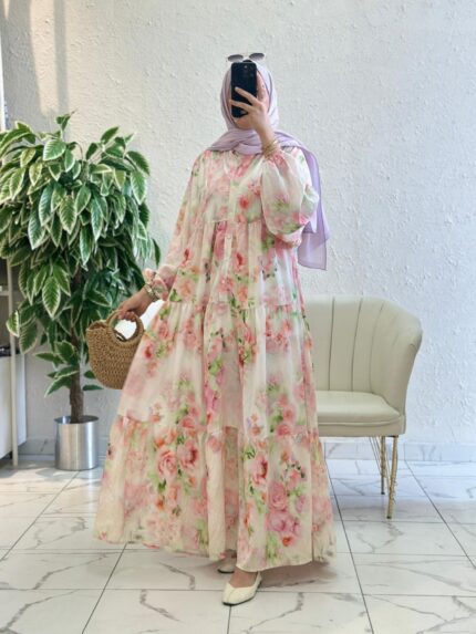 Gül Bahçesi Maxi Elbise- Lila