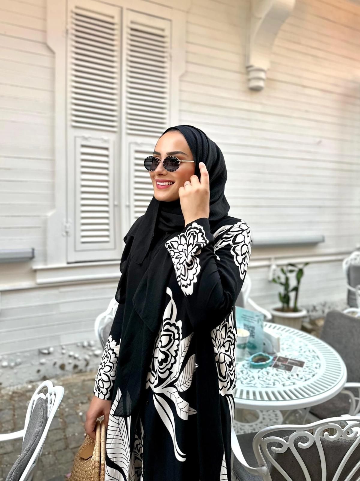 Çiçek Desen İkili Takım TK10037 -Siyah