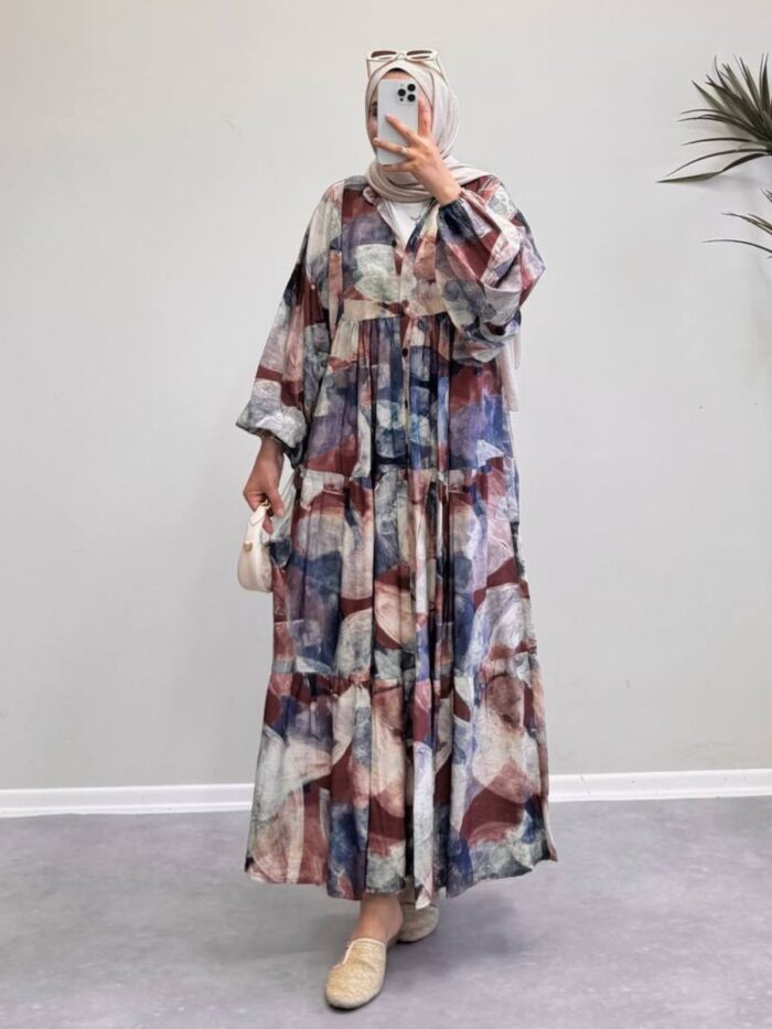 Nora Moon  Elbise  L10042 BÜYÜK BEDEN - Vişne