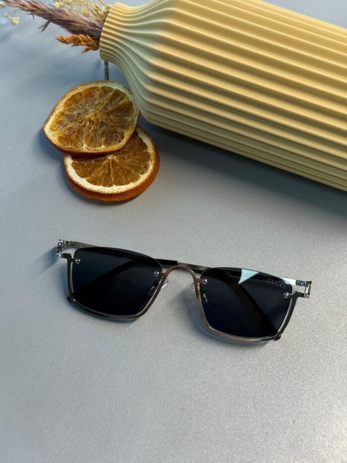 Gucci Metal Çerçeve Kare Gümüş Kadın Güneş Gözlüğü - Siyah