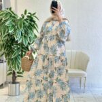Mimoza Desen Elbise BÜYÜK BEDEN - Gökyüzü