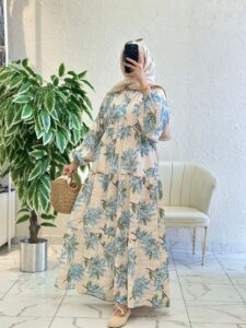 Mimoza Desen Elbise BÜYÜK BEDEN - Gökyüzü