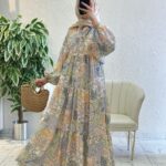 Paisley Esintisi Elbise - Şeftali