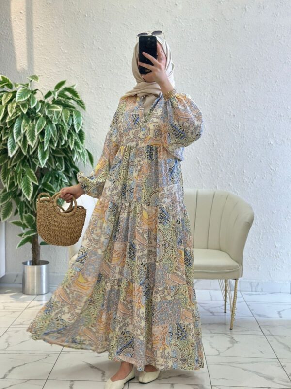 Paisley Esintisi  Elbise – Şeftali