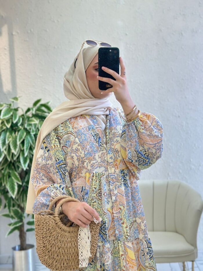 Paisley Esintisi  Elbise - Şeftali - Görsel 3