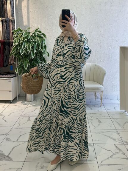 Zebra Desen Elbise - Okaliptüs